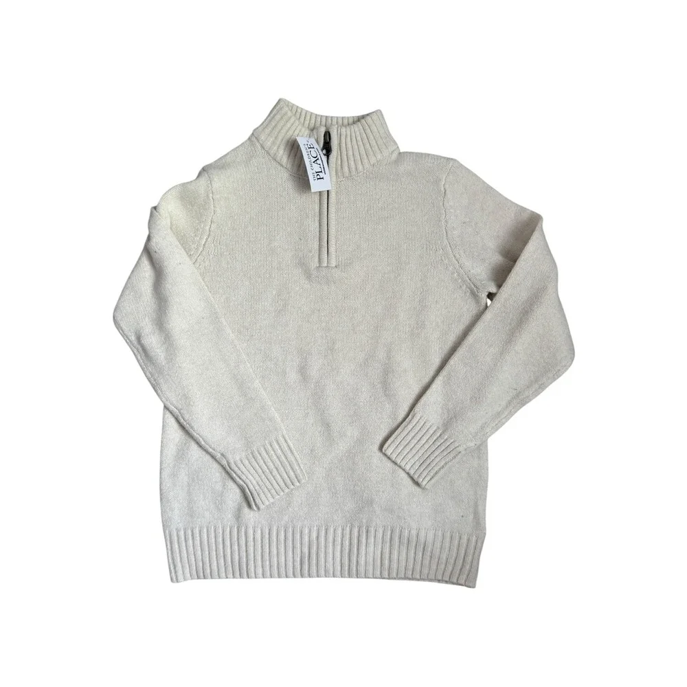 The Childrens Place Boys Cream 1/4 Zip Sweater Pullover Size 7/8‎ M NEW NWT